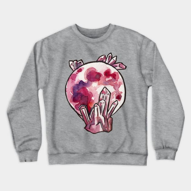 Rose Quartz and the Pink Moon Crewneck Sweatshirt by JenTheTracy